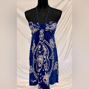 Size S blue bandana print dress.  Halter or strapless.